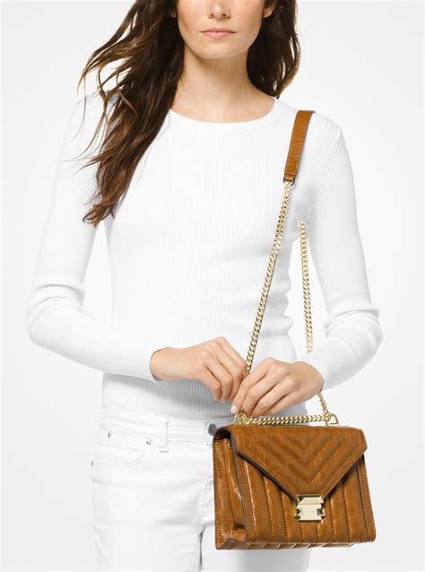 michael kors whitney large shoulder handbag|michaelkhorsbeigecolorleatherquiltedlookchainandleatherstrap.